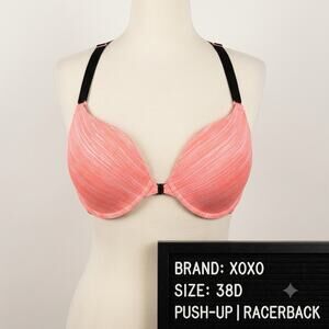 XOXO Front Close Push Up Bra 38D Coral Pink White Heather Space Dye Racerback